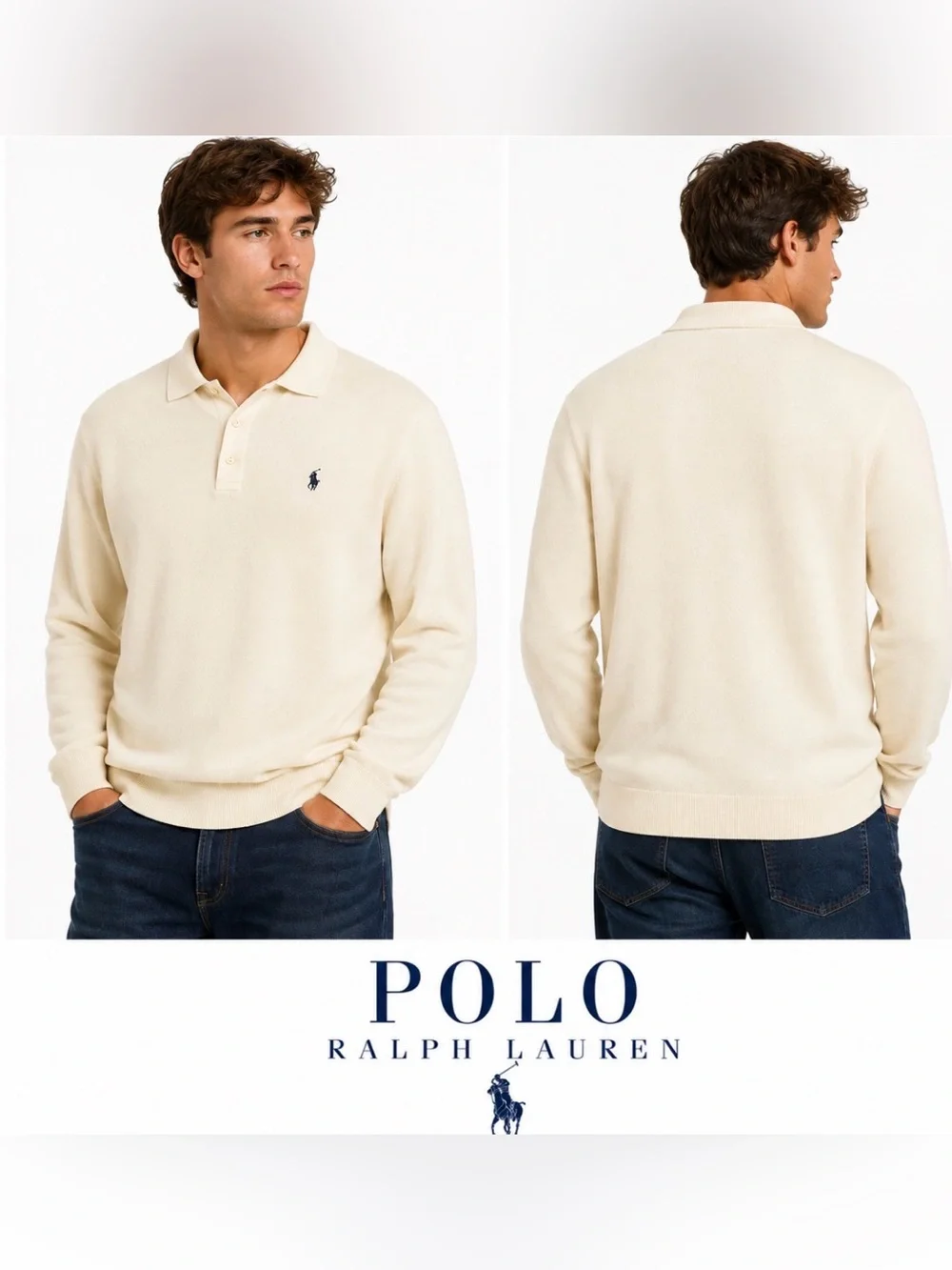 Polo Ralph Lauren Polo 5XB Mens Cream Pima Cotton Sweater Big & Tall Pony Preppy